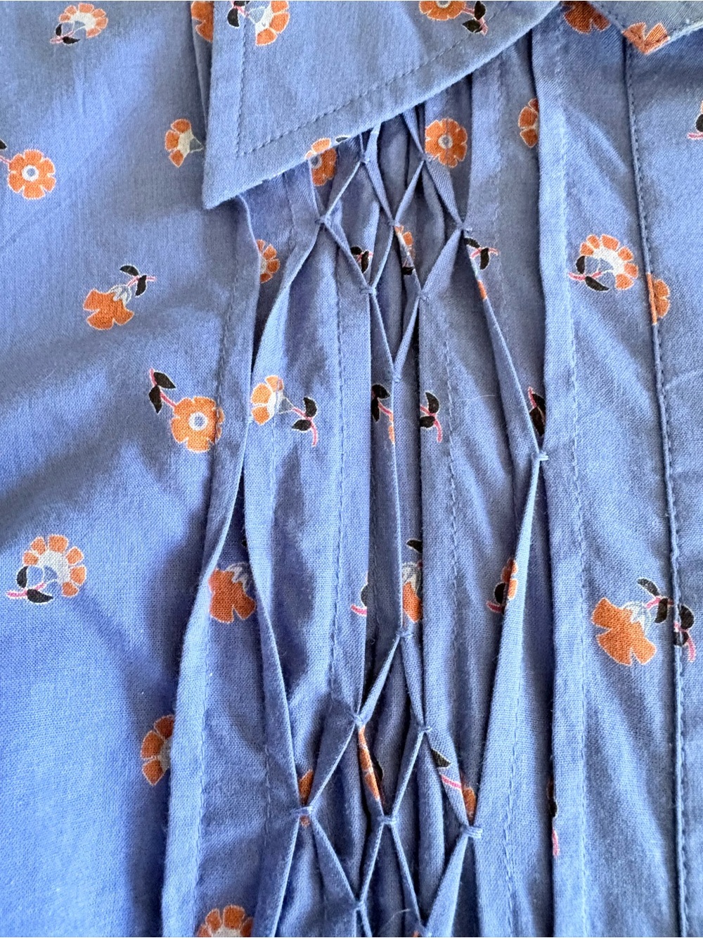 Thierry Colson France Women’s Blue Carnation Floral Silk Shirt Dress Small S - Picture 4 of 9